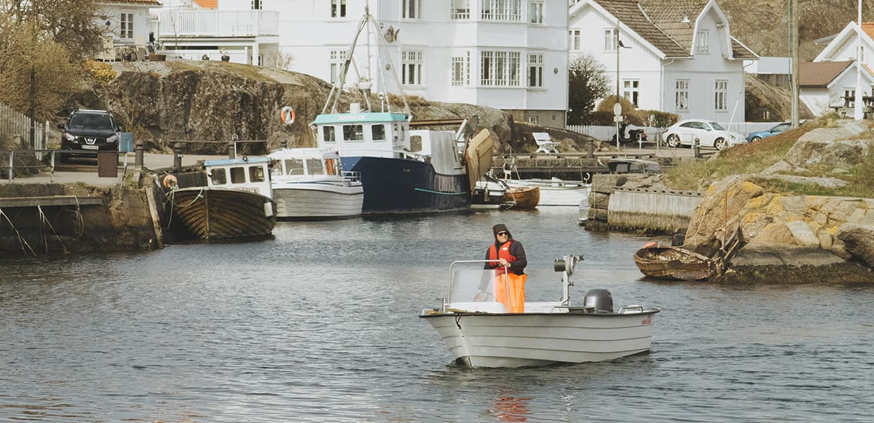 fiskebåt kommer inn i havnen